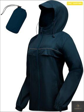 Lightweight Packable Waterproof Rain Jacket Hooded Windproof Hiking Running